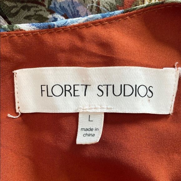 Floret Studios Floral Ruched Long Sleeve Dress Size L - Picture 9 of 10